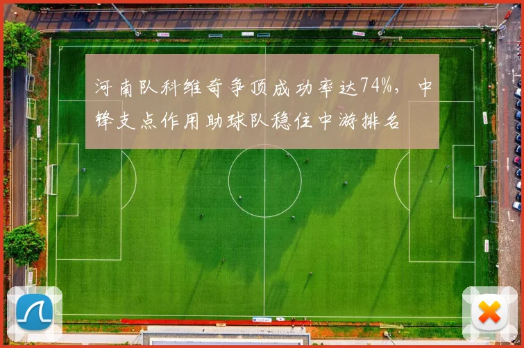 河南队科维奇争顶成功率达74%，中锋支点作用助球队稳住中游排名
